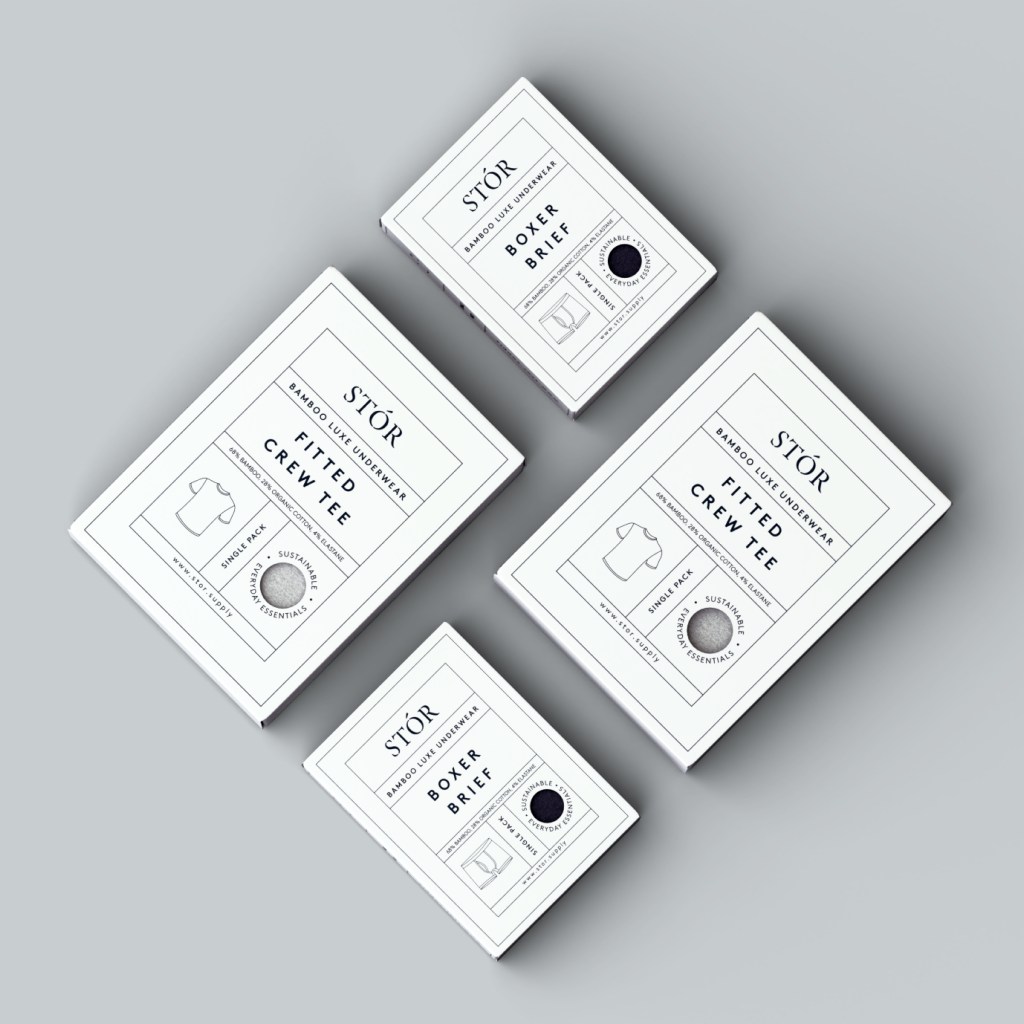 Minimalist and elegant sustainable packaging design with die-cut window, everyday essential products box