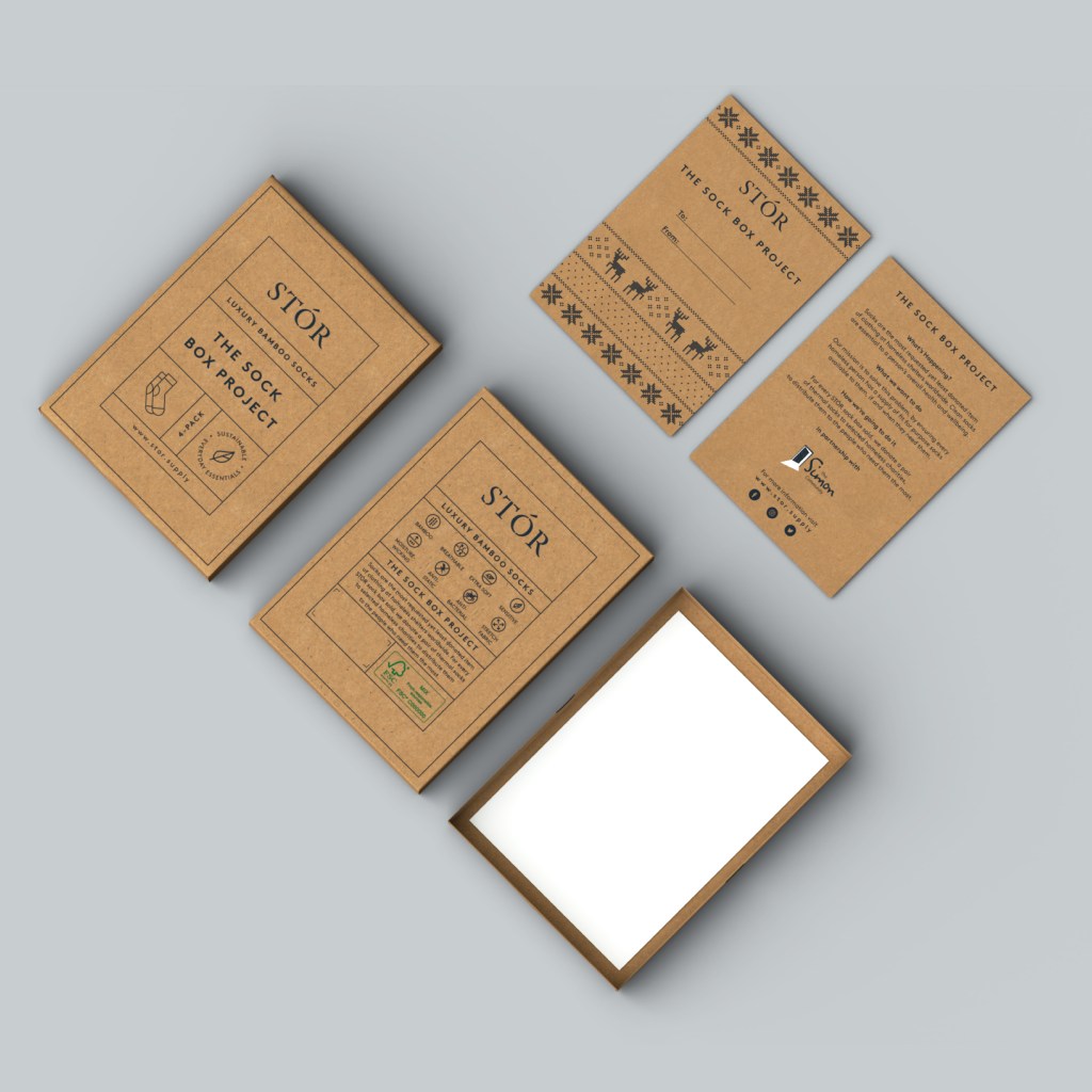 Minimalist and elegant sustainable packaging design, craft cardboard box and thank-you card