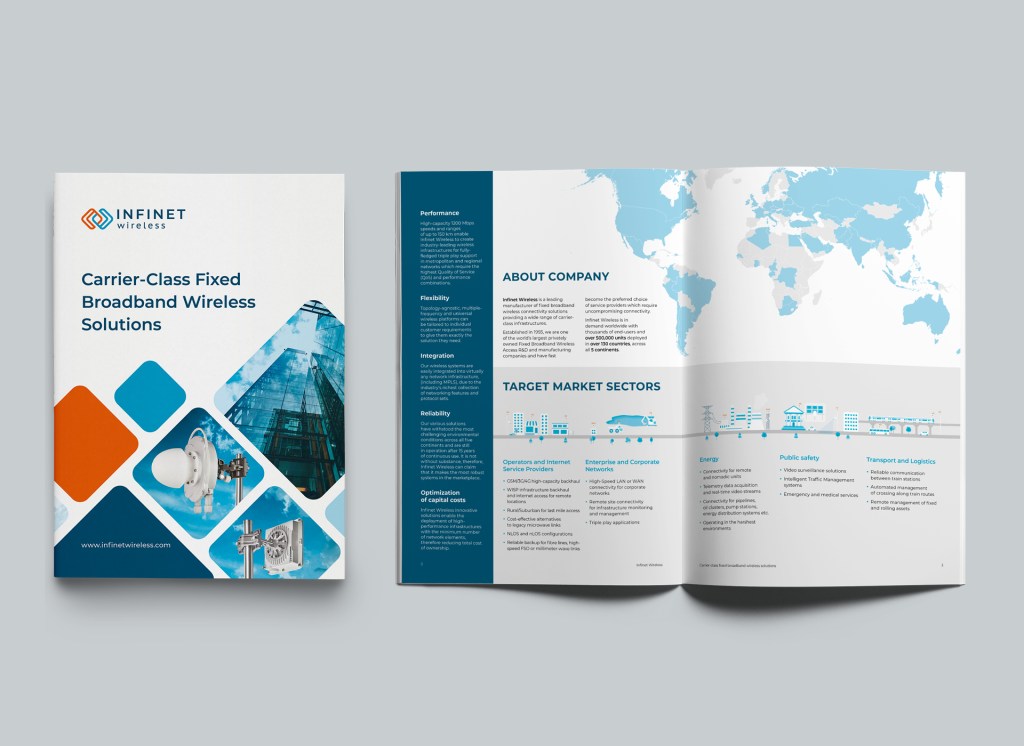 Corporate brochure design with custom infographics and illustrations